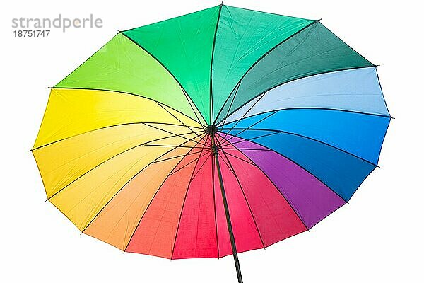 Isolierter regenbogenfarbener Regenschirm mit leuchtenden Farben