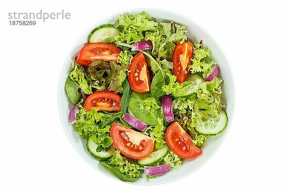 Gemischter Salat mit frischen Tomaten gesunde Ernährung Essen von oben Freisteller in Stuttgart  Deutschland  Europa