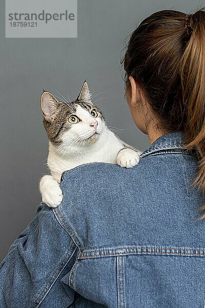 Hoher Winkel Frau hält Katze