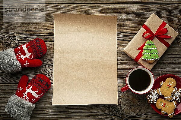 Draufsicht Weihnachtskarte mit Mock-up-Tisch. Auflösung und hohe Qualität schönes Foto