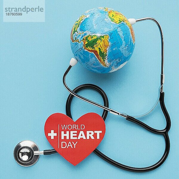 Draufsicht Welt-Herz-Tag-Konzept mit Globus. Auflösung und hohe Qualität schönes Foto