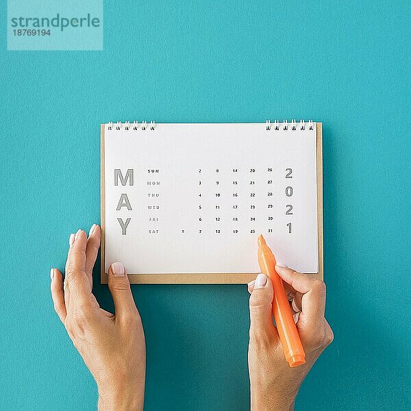 Draufsicht Planer Kalender blaür Hintergrund. Auflösung und hohe Qualität schönes Foto