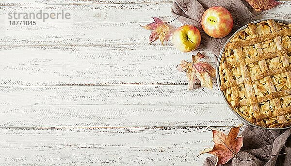 Draufsicht Apfelkuchen Danksagung mit Kopierraum. Auflösung und hohe Qualität schönes Foto