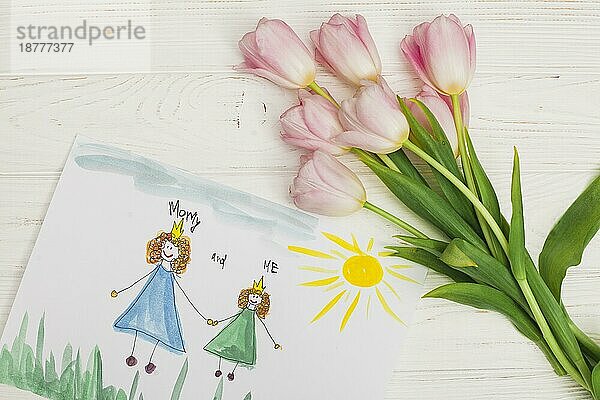 Kind Zeichnung Mutter Tochter mit Blume. Auflösung und hohe Qualität schönes Foto