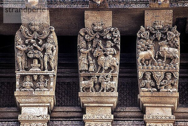 Holzschnitzereien aus dem 17. Jahrhundert im Meenakshi-Sundareswarar-Tempel Chariot in Madurai  Tamil Nadu  Südindien  Indien  Asien