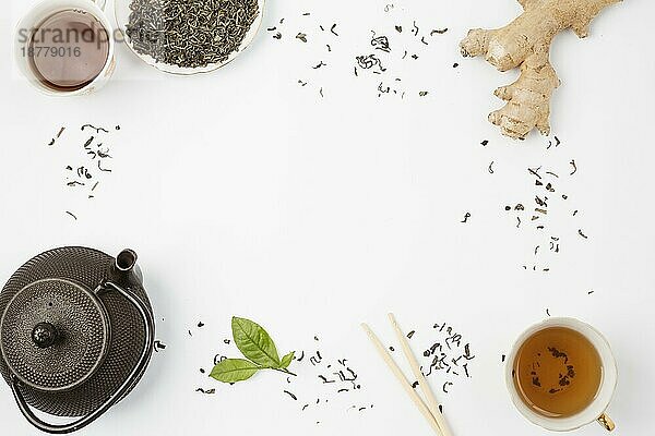 Draufsicht Zusammensetzung Tee Konzept. Auflösung und hohe Qualität schönes Foto