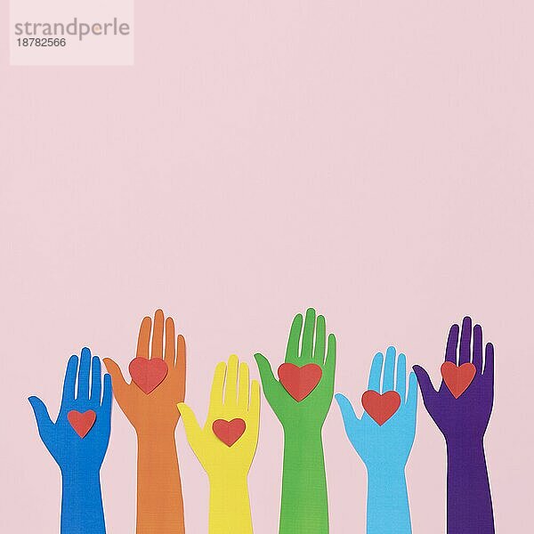 Draufsicht Vielfalt Zusammensetzung verschiedene farbige Papier Hände mit Kopie Raum. Auflösung und hohe Qualität schönes Foto