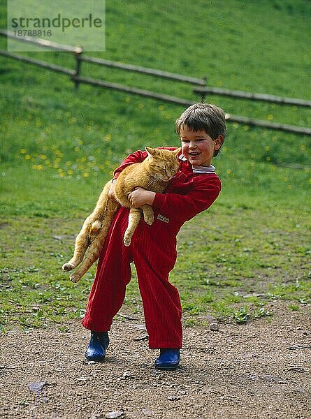 Kleiner Junge mit Katze
