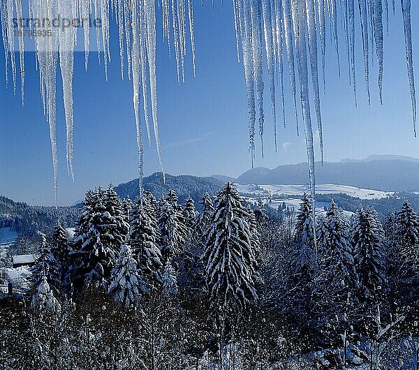 Blick im Hochwinter nach Süden zum Hochgrat bei Steibis aus dem MONDI-Holiday-Ferienclub in Oberstaufen  eine jedes Jahr preisgekrönte Time-Sharing-Ferienwohnungsanlage. D-Bayern/Allgäu