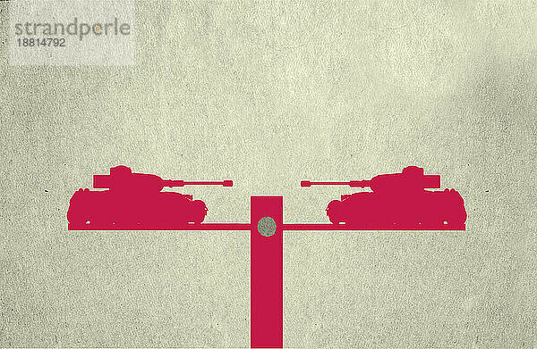 Illustration zweier Panzer  die sich auf einer Wippe gegenüberstehen