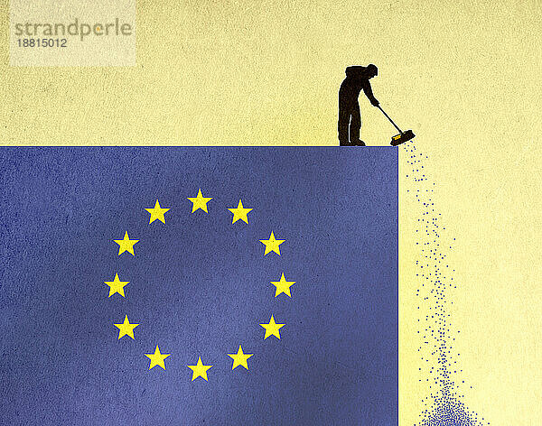 Illustration einer Straßenkehrmaschine auf der Flagge der Europäischen Union