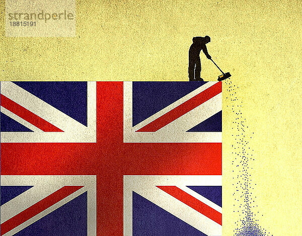 Illustration einer Straßenkehrmaschine auf der britischen Flagge