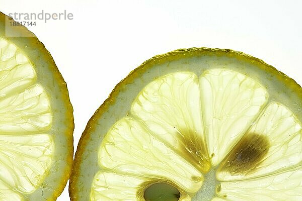 Sliced Lemon vor weißem Hintergrund mit Hintergrundbeleuchtung