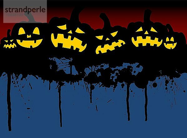 Halloweenkonzept mit Gruppe von Kürbis auf einem blutigen Hintergrund  Vektor Illustration