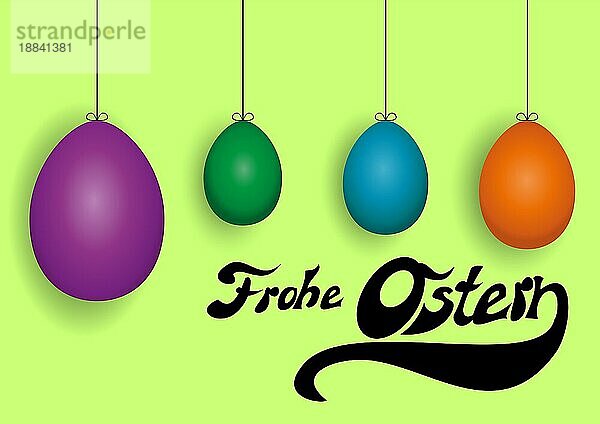 Deutsch Frohe Ostern Hintergrund mit vier farbigen Ostereiern  Vektor Illustration