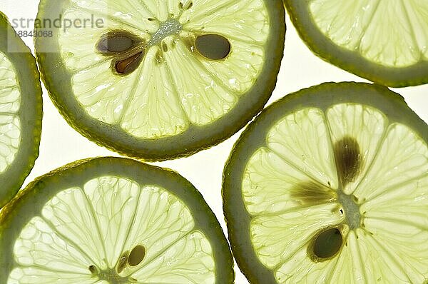 Sliced Lemon vor weißem Hintergrund mit Hintergrundbeleuchtung