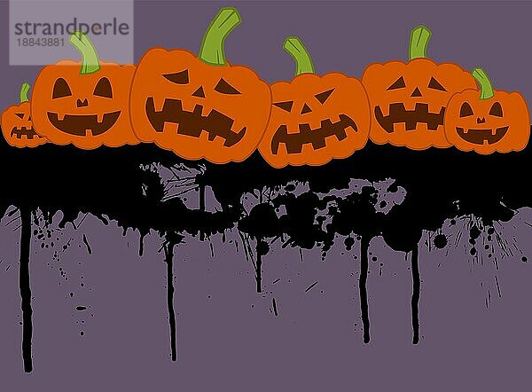 Halloweenkonzept mit Gruppe von Kürbis auf einem blutigen Hintergrund  Vektor Illustration