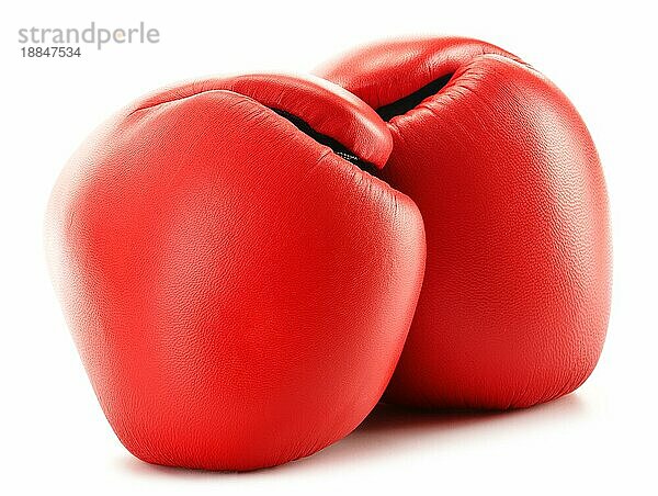 Ein Paar rote Lederboxhandschuhe vor weißem Hintergrund