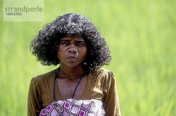 Stammesangehörige Paniya Frau in Wayanad  Kerala  Südindien  Indien  Asien