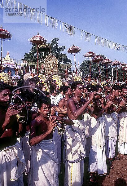 Musikanten beim Pooram-Fest  Thrissur Trichur  Kerala  Südindien  Indien  Asien