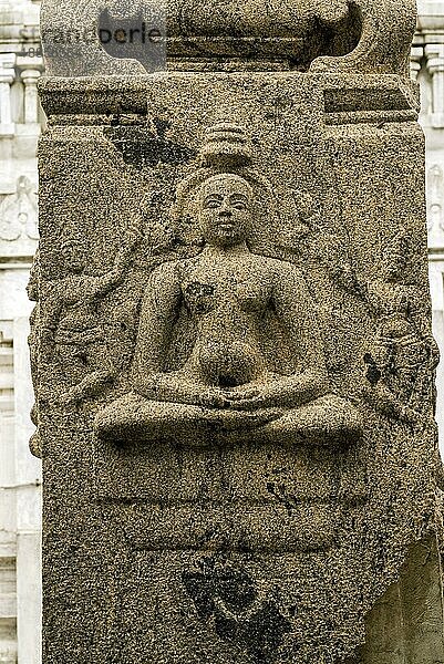 Adinath-Basrelief in einer Säule im Adinath-Jain-Tempel im Dorf Vidur bei Tindivanam  Tamil Nadu  Südindien  Indien  Asien