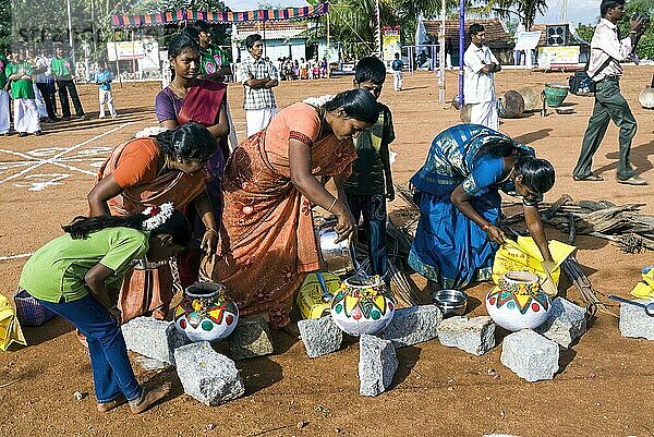 Frauen beim Pongal-Fest in Pollachi  Tamil Nadu  Südindien  Indien  Asien