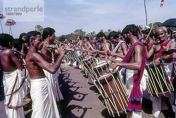 Musikanten beim Pooram-Fest  Thrissur Trichur  Kerala  Südindien  Indien  Asien