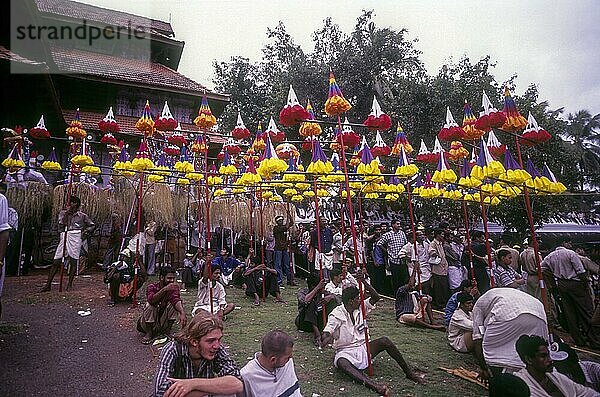 Bunte Regenschirme beim Pooram-Fest  Thrissur Trichur  Kerala  Südindien  Indien  Asien