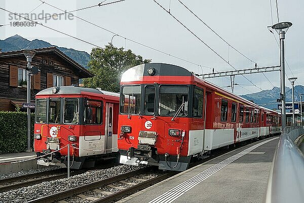 Züge im Bahnhof Sachseln Obwalden in der Schweiz