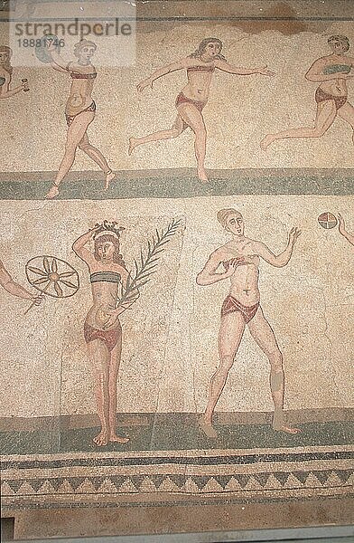 Bodenmosaik  Mosaik  Villa Romana del Casale  Piazza Armerina  Enna  Sizilien  Italien  Europa