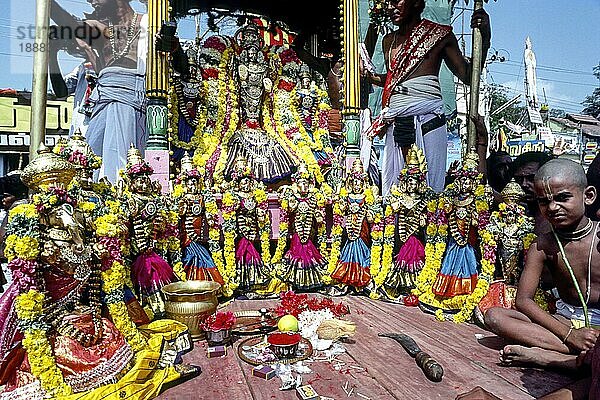 Prozession der neun Jungfrauen Kannikas während des Mahamakham Mahamaham Mahamagam Festivals in Kumbakonam  Tamil Nadu  Indien  Asien