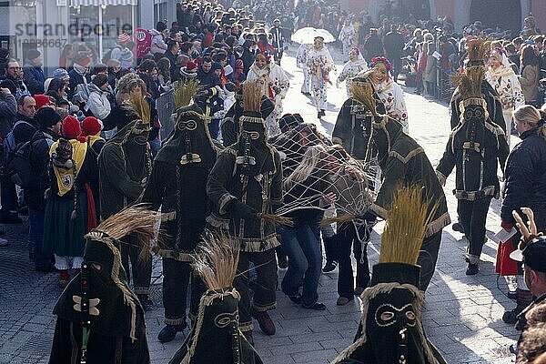 Menschen in Karnevalskostümen beim Karnevalumzug  Ravensburg  Baden-Württemberg  Deutschland  Fastnacht  Europa