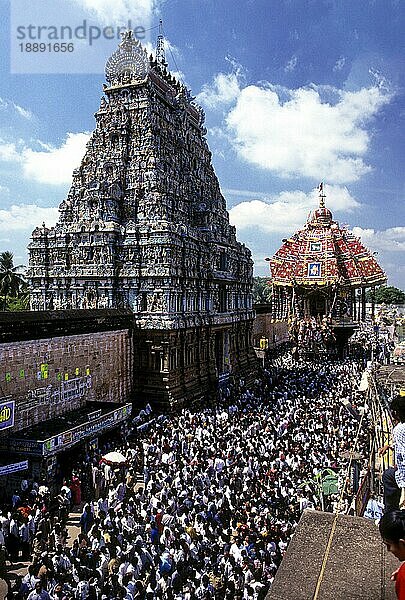 Tempelwagenfest in Thiruvarur Tiruvarur  Tamil Nadu  Südindien  Indien  Asien. Größter Streitwagen in Indien  Asien