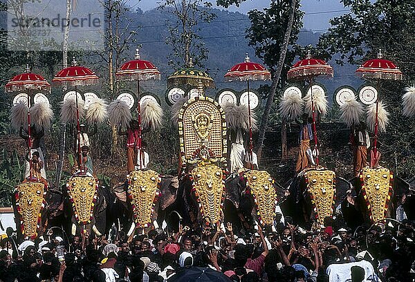 Pooram-Fest im Uthralikkavu Bhagavathi-Tempel bei Thrissur Trichur Kerala  Südindien  Indien  Asien