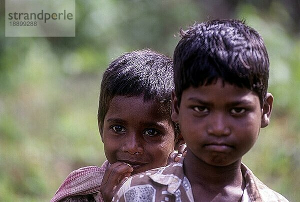 Jenu Kurumba Stammesjungen in Balle  Kabini  Karnataka  Südindien  Indien  Asien