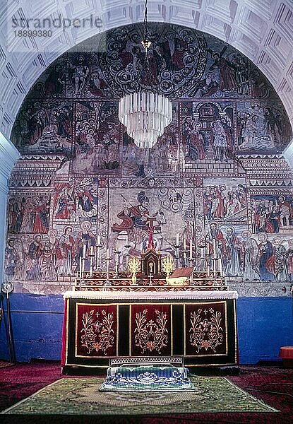 Altar in der orthodoxen Kirche St. George in Paliakara  Kayamkulam  Thiruvalla  Kerala  Südindien  Indien. Ein Pilgerzentrum der Malankara Orthodoxen Kirche