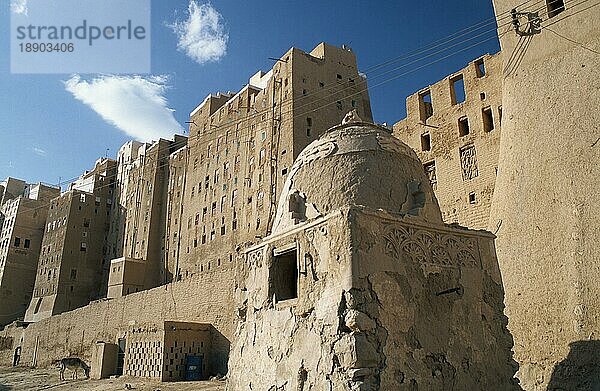 Lehmhäuser am Stadttor  Shibam  Wadi Hadramaut  Jemen  Asien