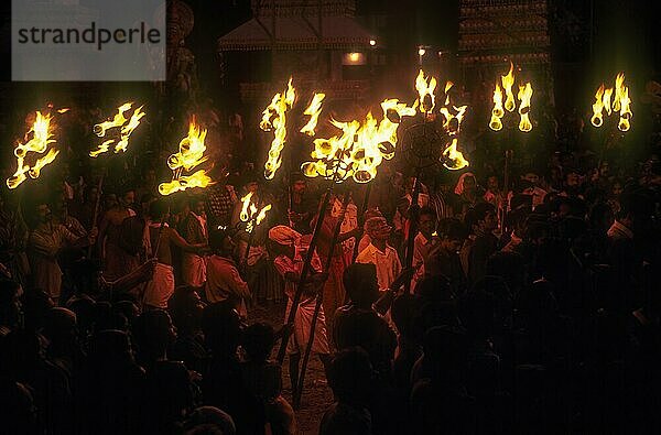 Fackelträger beim Kumbha-Bharani-Fest utsavam im Chettikulangara Bhagavathy-Tempel  Kerala  Südindien  Indien  Asien