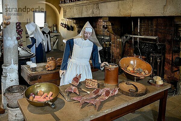 Ausstellungsraum im Hôtel-Dieu  1443 gegründetes  ehemaliges Krankenhaus  Beaune  Departement Côte-d'Or  Bourgogne-Franche-Comté  Burgund  Frankreich  Europa