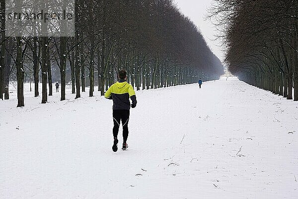 Gruppe von Menschen  die im Winter im Schnee laufen  joggen und walken