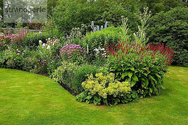 Blumenrabatte mit Stauden  Garten von West Silchester Hall  Silchester  Hampshire  England  Großbritannien  Europa