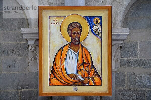 Bild des Heiligen Jakob in der frühgotischen Basilika Sainte-Marie-Madeleine  Jakobsweg  Vézelay  Département Yonne  Region Bourgogne-Franche-Comté  Burgund  Frankreich  Europa