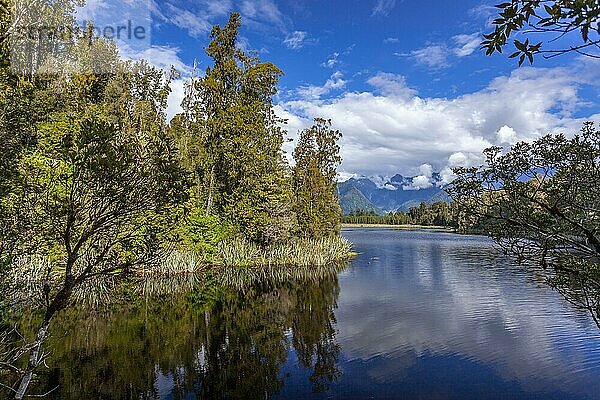 Aussicht auf den Lake Matheson in Neuseeland im Sommer