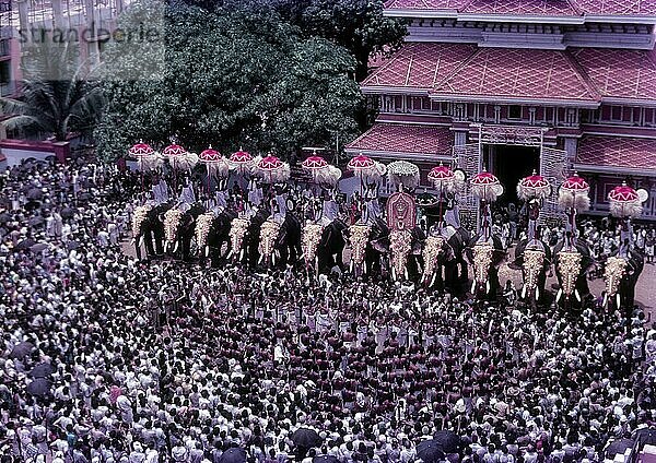 Pooram-Fest vor dem Paramekkavu Bhagavathi-Tempel in Thrissur Trichur  Kerala  Südindien  Indien  Asien