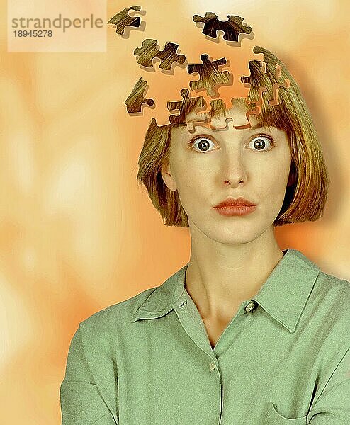 Frau mit dem Kopf eines Puzzles