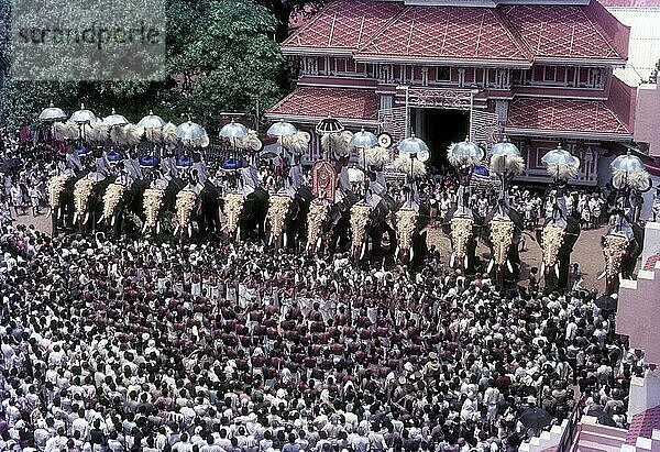 Pooram-Fest vor dem Paramekkavu Bhagavathi-Tempel in Thrissur Trichur  Kerala  Südindien  Indien  Asien