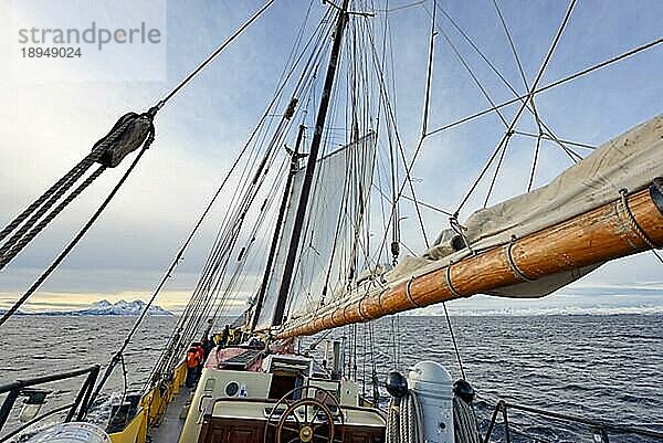 Zweimaster Noorderlicht unterwegs im Westfjord  Lofoten  Norwegen  Europa