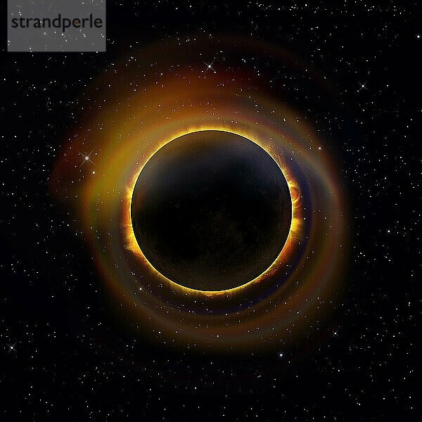Sonnenfinsternis mit buntem Halo auf einem Sternenhimmel Hintergrund. Elemente dieses Bildes wurden von der NASA zur Verfügung gestellt