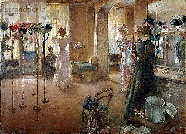 Der Hutladen für die Damen im Jahre 1892  England  Gemälde von Henry Tonks  Historisch  digital restaurierte Reproduktion von einer Vorlage aus der damaligen Zeit