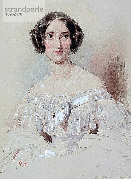 Porträt der Frances Eliza Cartwright (1817 bis 1864)  Mrs Matthew Piers Watt Boulton  Gemälde von George Richmond.  Historisch  digital restaurierte Reproduktion von einer Vorlage aus der damaligen Zeit